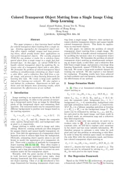Colored Transparent Object Matting from a Single Image Using Deep
  Learning