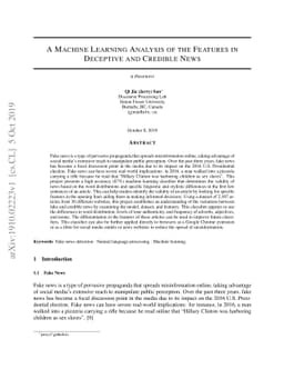 A Machine Learning Analysis of the Features in Deceptive and Credible
  News