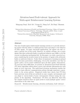Attention-based Fault-tolerant Approach for Multi-agent Reinforcement
  Learning Systems