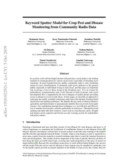 Keyword Spotter Model for Crop Pest and Disease Monitoring from
  Community Radio Data