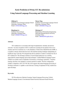 Early Prediction of 30-day ICU Re-admissions Using Natural Language
  Processing and Machine Learning