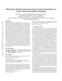 Multi-Agent Reinforcement Learning for Order-dispatching via
  Order-Vehicle Distribution Matching