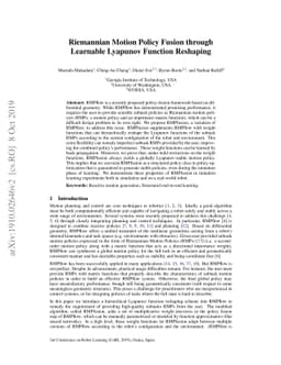 Riemannian Motion Policy Fusion through Learnable Lyapunov Function
  Reshaping
