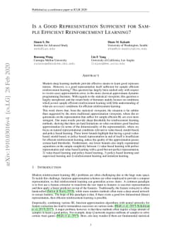 Is a Good Representation Sufficient for Sample Efficient Reinforcement
  Learning?