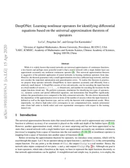 DeepONet: Learning nonlinear operators for identifying differential
  equations based on the universal approximation theorem of operators