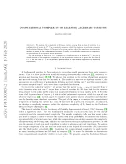 Computational complexity of learning algebraic varieties