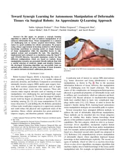 Toward Synergic Learning for Autonomous Manipulation of Deformable
  Tissues via Surgical Robots: An Approximate Q-Learning Approach