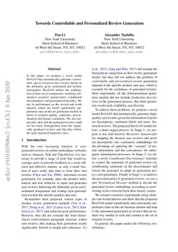 Towards Controllable and Personalized Review Generation