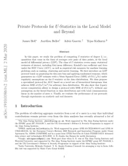 Private Protocols for U-Statistics in the Local Model and Beyond