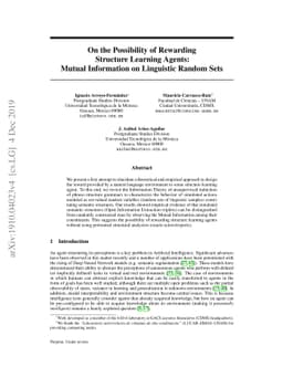 On the Possibility of Rewarding Structure Learning Agents: Mutual
  Information on Linguistic Random Sets