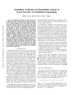 Probabilistic Verification and Reachability Analysis of Neural Networks
  via Semidefinite Programming