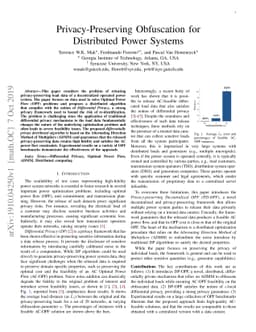 Privacy-Preserving Obfuscation for Distributed Power Systems