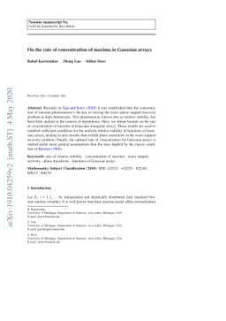 On the rate of concentration of maxima in Gaussian arrays
