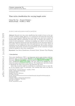 Time series classification for varying length series