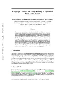 Language Transfer for Early Warning of Epidemics from Social Media