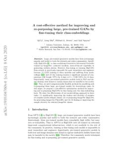 A cost-effective method for improving and re-purposing large,
  pre-trained GANs by fine-tuning their class-embeddings