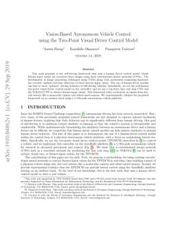 Vision-Based Autonomous Vehicle Control using the Two-Point Visual
  Driver Control Model