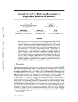 Central Server Free Federated Learning over Single-sided Trust Social
  Networks