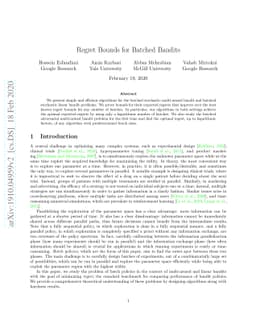 Regret Bounds for Batched Bandits