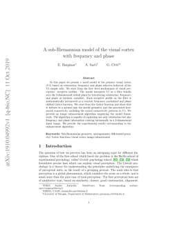 A sub-Riemannian model of the visual cortex with frequency and phase