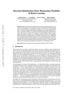 Bayesian Optimization Meets Riemannian Manifolds in Robot Learning