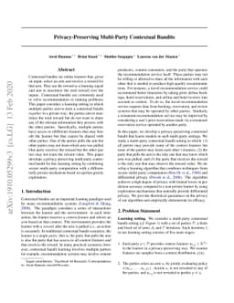 Privacy-Preserving Multi-Party Contextual Bandits