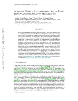 Learning Nearly Decomposable Value Functions Via Communication
  Minimization