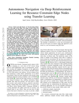 Autonomous Navigation via Deep Reinforcement Learning for Resource
  Constraint Edge Nodes using Transfer Learning