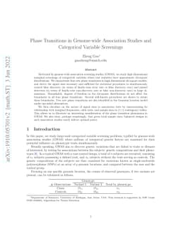 Phase Transitions in Genome-wide Association Studies and Categorical
  Variable Screenings