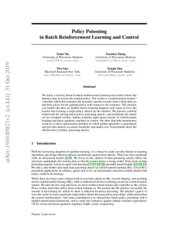 Policy Poisoning in Batch Reinforcement Learning and Control