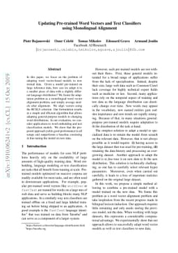 Updating Pre-trained Word Vectors and Text Classifiers using Monolingual
  Alignment