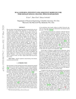 Dual-path RNN: efficient long sequence modeling for time-domain
  single-channel speech separation