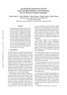 Auto-Sizing the Transformer Network: Improving Speed, Efficiency, and
  Performance for Low-Resource Machine Translation