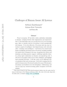 Challenges of Human-Aware AI Systems