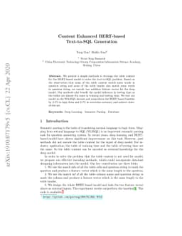 Content Enhanced BERT-based Text-to-SQL Generation