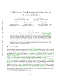 Doubly Robust Bias Reduction in Infinite Horizon Off-Policy Estimation
