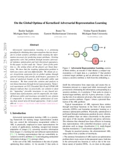 On the Global Optima of Kernelized Adversarial Representation Learning