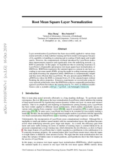 Root Mean Square Layer Normalization