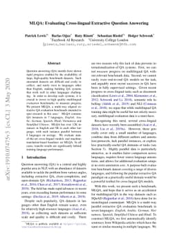 MLQA: Evaluating Cross-lingual Extractive Question Answering