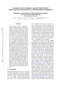 Learning to Answer Subjective, Specific Product-Related Queries using
  Customer Reviews by Adversarial Domain Adaptation