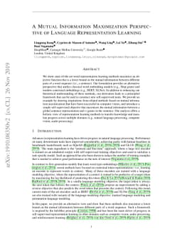 A Mutual Information Maximization Perspective of Language Representation
  Learning
