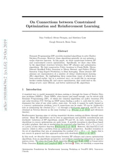On Connections between Constrained Optimization and Reinforcement
  Learning