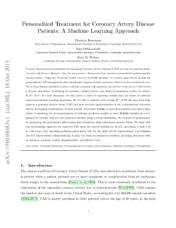 Personalized Treatment for Coronary Artery Disease Patients: A Machine
  Learning Approach