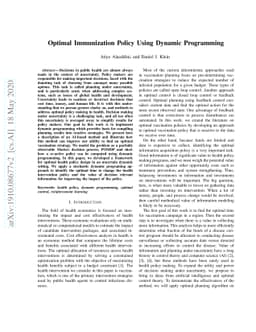 Optimal Immunization Policy Using Dynamic Programming