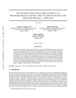 Autonomous Industrial Management via Reinforcement Learning:
  Self-Learning Agents for Decision-Making -- A Review