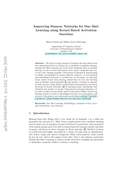 Improving Siamese Networks for One Shot Learning using Kernel Based
  Activation functions