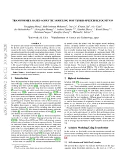 Transformer-based Acoustic Modeling for Hybrid Speech Recognition
