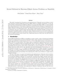 Kernel Methods for Bayesian Elliptic Inverse Problems on Manifolds