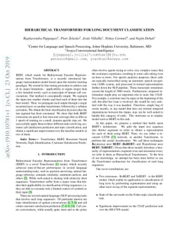 Hierarchical Transformers for Long Document Classification
