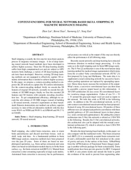 Context-endcoding for neural network based skull stripping in magnetic
  resonance imaging